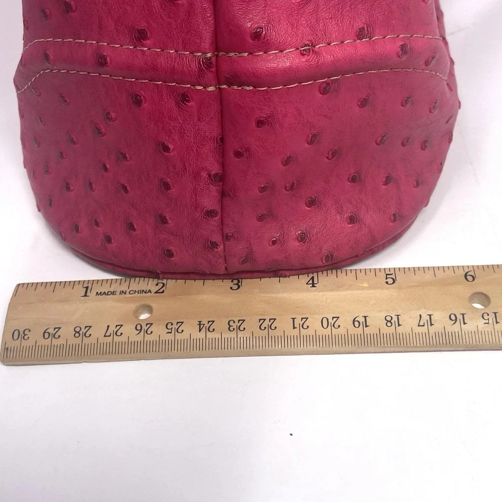 Ivanka Trump Ava Dome Satchel Pink Ostrich Embossed Handbag Gold Hardware Purse